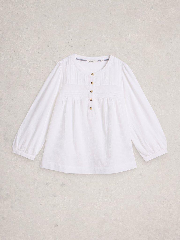 ISLA HALF BUTTON TOP in BRIL WHITE - FLAT FRONT