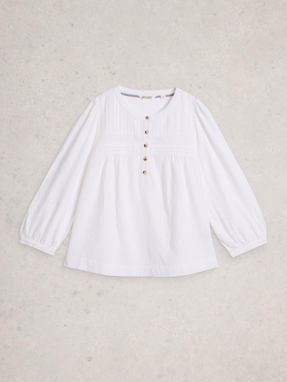 ISLA HALF BUTTON TOP in BRIL WHITE - FLAT FRONT