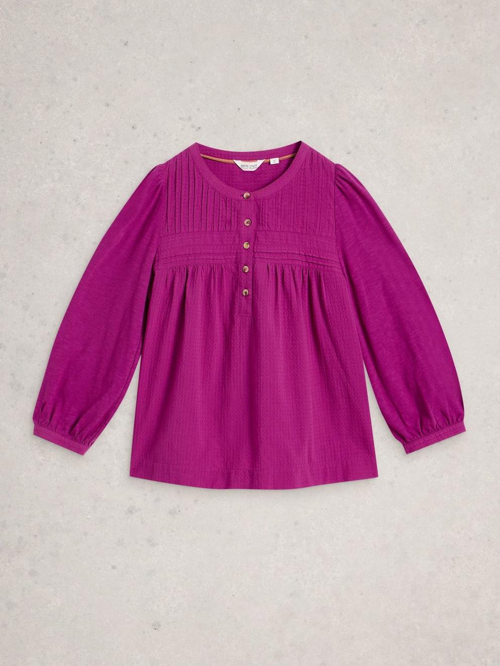 ISLA HALF BUTTON TOP in DK PLUM - FLAT FRONT