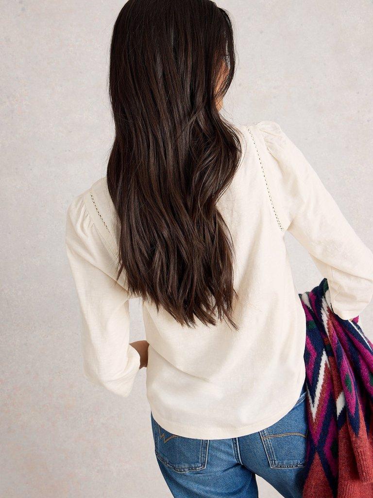 LUCY LADDER TOP in PALE IVORY - MODEL BACK