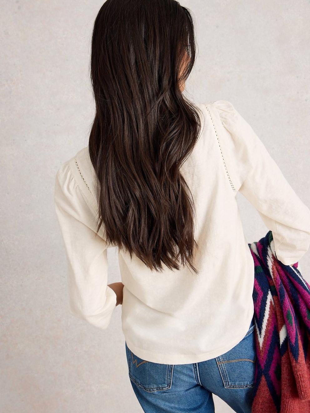 LUCY LADDER TOP in PALE IVORY - MODEL BACK