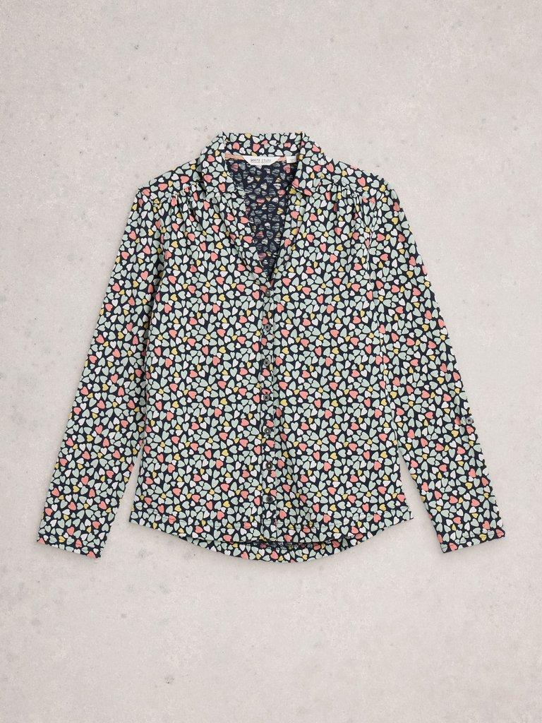 ANNIE JERSEY MID LENGTH SHIRT in BLUE MLT - FLAT FRONT