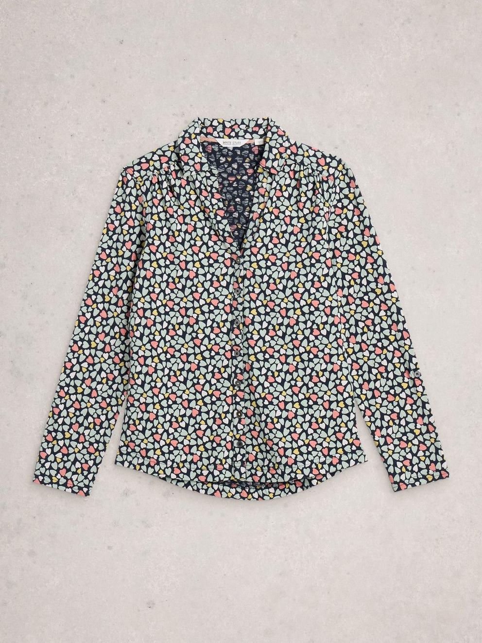 ANNIE JERSEY MID LENGTH SHIRT in BLUE MLT - FLAT FRONT
