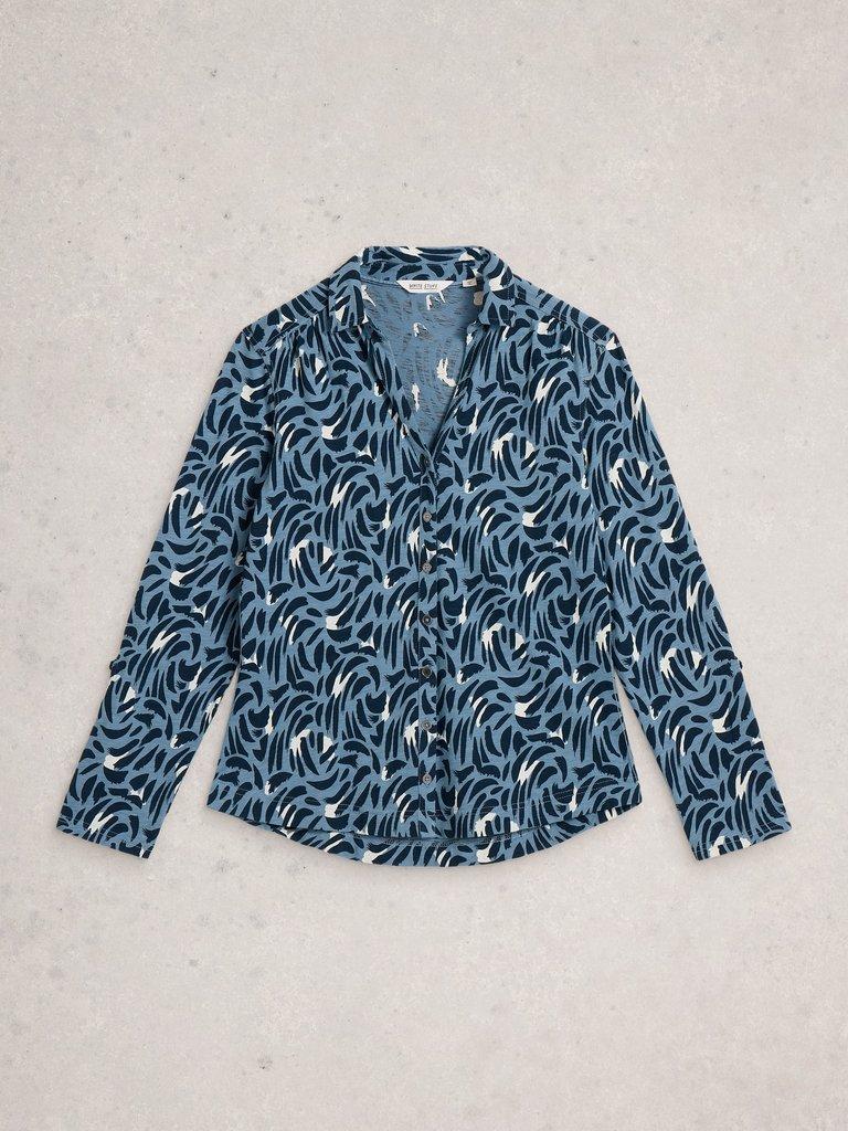 ANNIE JERSEY MID LENGTH SHIRT in BLUE PR - FLAT FRONT