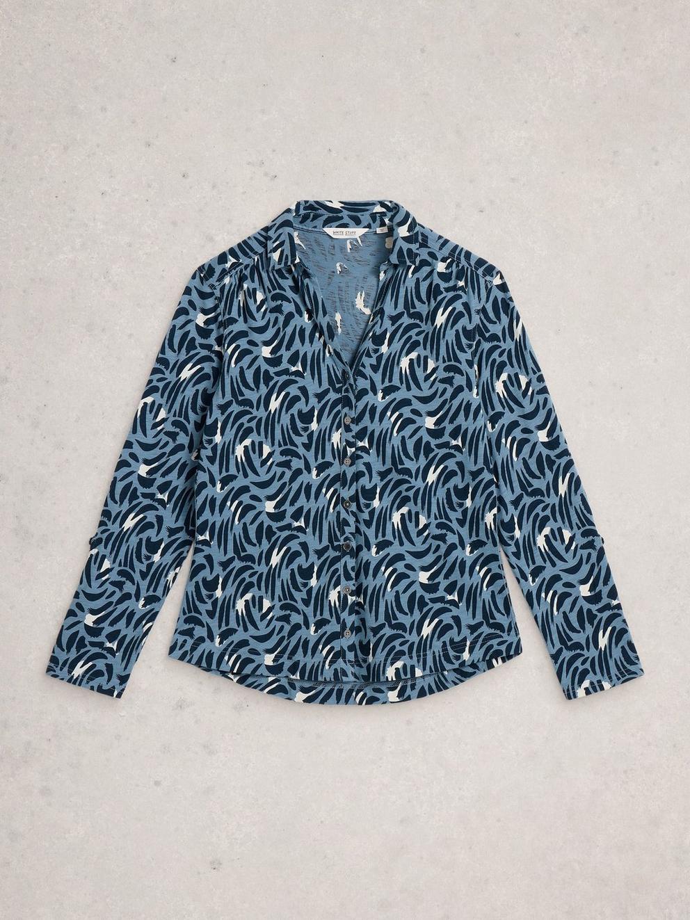 ANNIE JERSEY MID LENGTH SHIRT in BLUE PR - FLAT FRONT