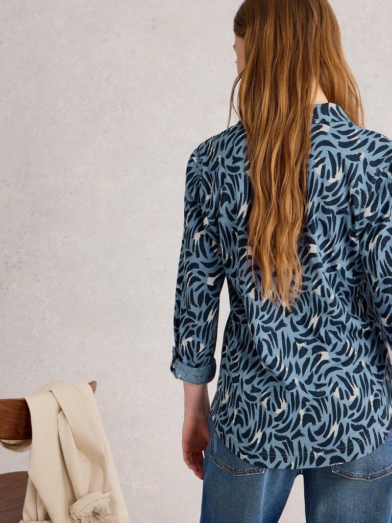 ANNIE JERSEY MID LENGTH SHIRT in BLUE PR - MODEL BACK