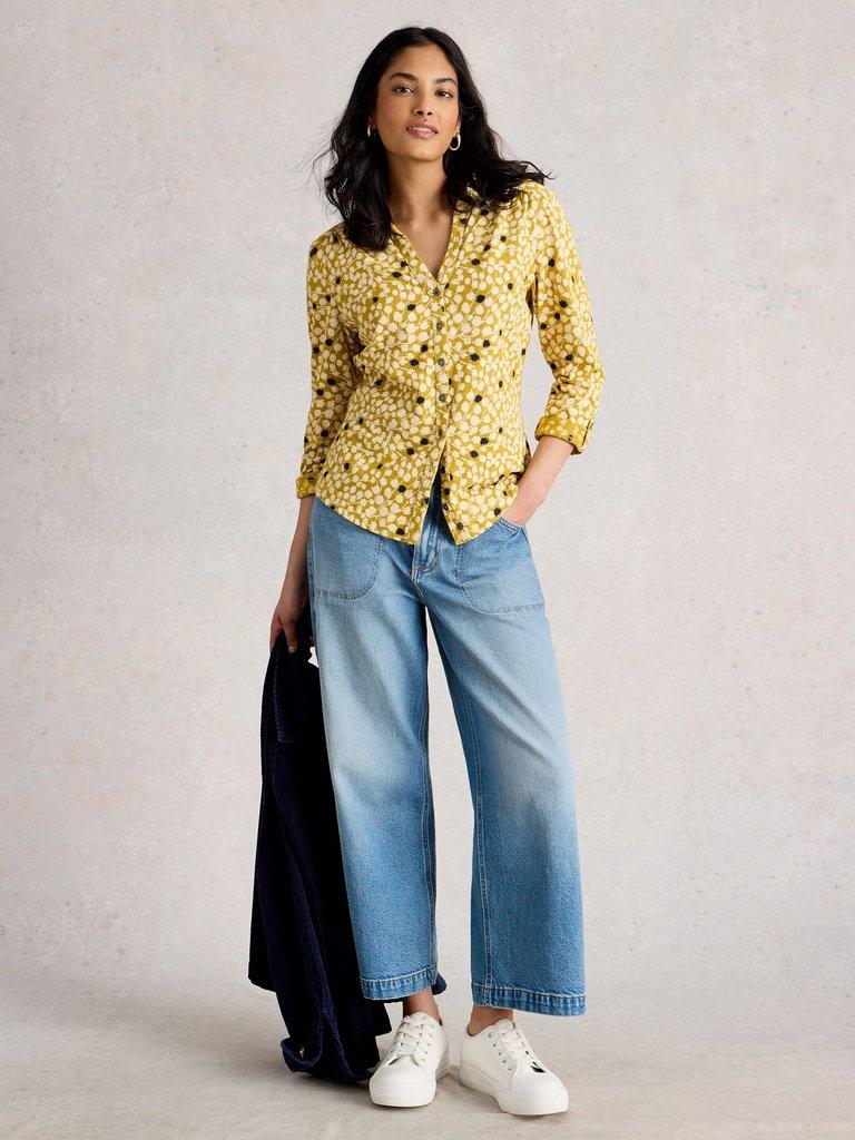 ANNIE JERSEY MID LENGTH SHIRT in CHART MLT - MODEL FRONT