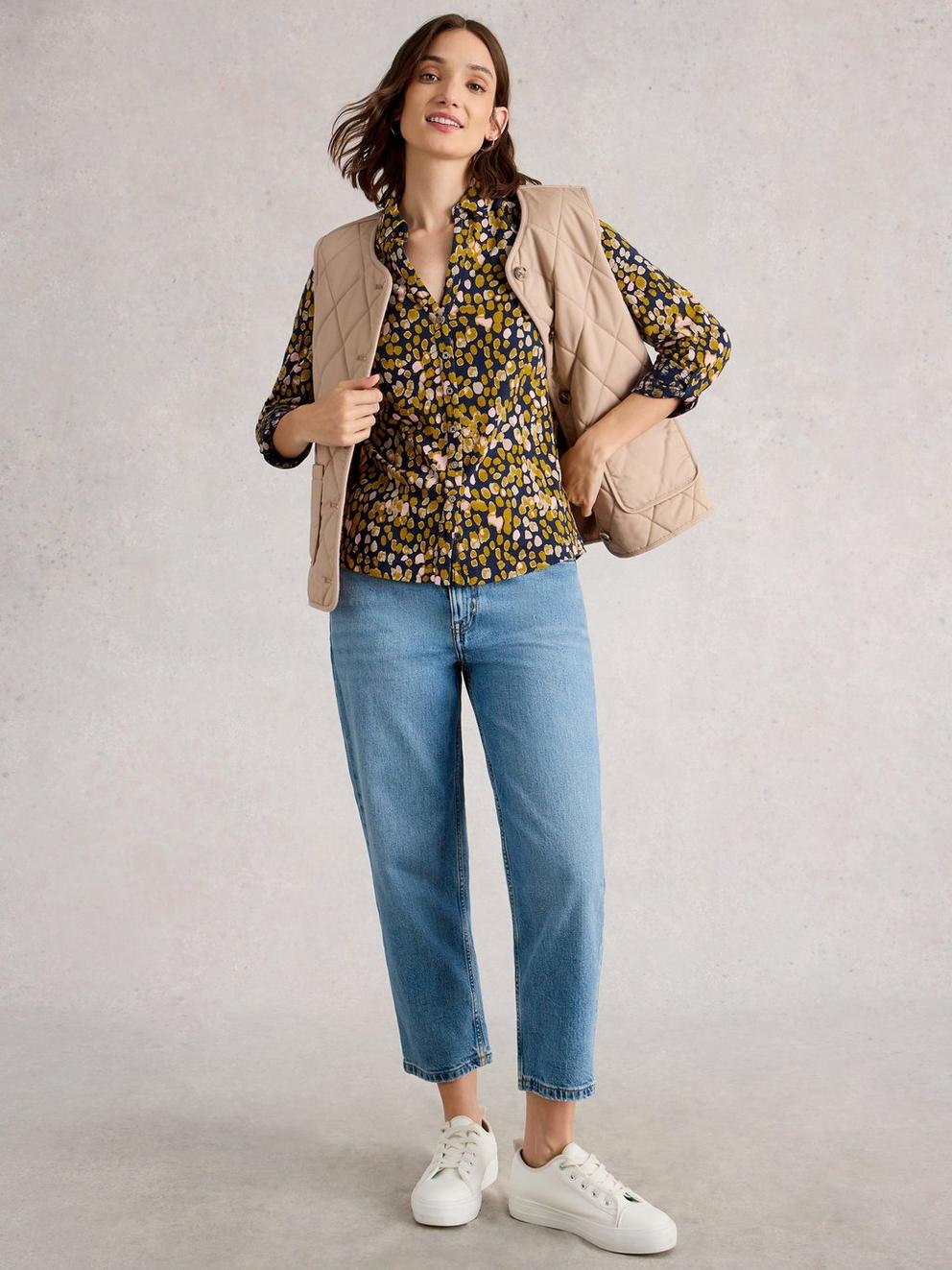 ANNIE JERSEY MID LENGTH SHIRT in CHART PR - MODEL FRONT