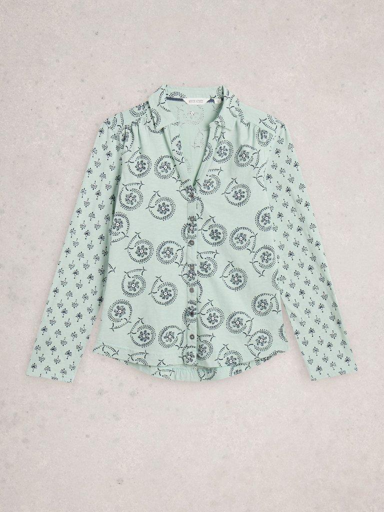 ANNIE JERSEY MID LENGTH SHIRT in GREEN PR - FLAT FRONT