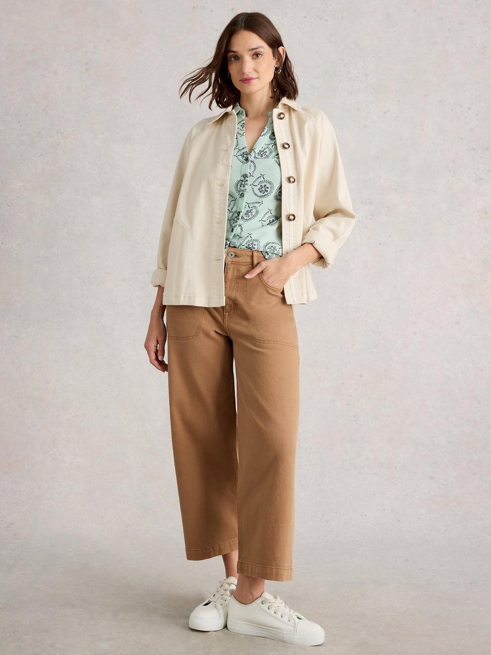 ANNIE JERSEY MID LENGTH SHIRT in GREEN PR - MODEL FRONT
