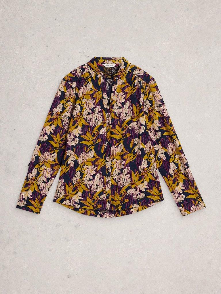 ANNIE JERSEY MID LENGTH SHIRT in NAVY MULTI - FLAT FRONT