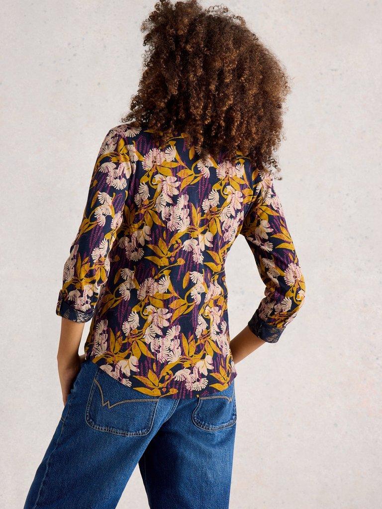 ANNIE JERSEY MID LENGTH SHIRT in NAVY MULTI - MODEL BACK