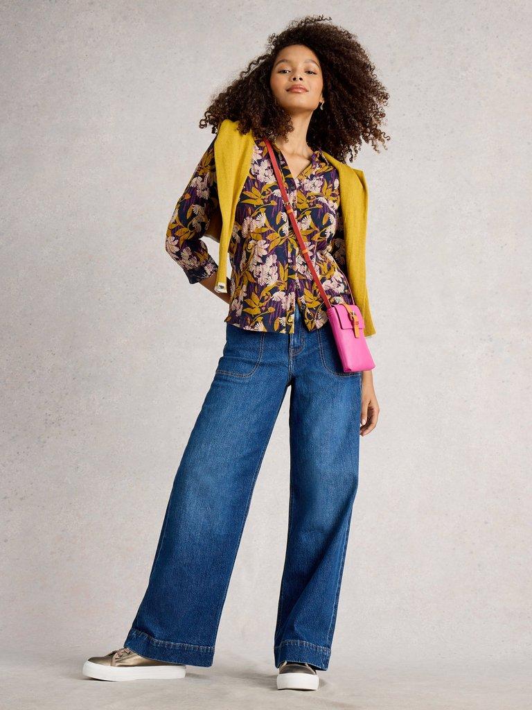 ANNIE JERSEY MID LENGTH SHIRT in NAVY MULTI - MODEL FRONT