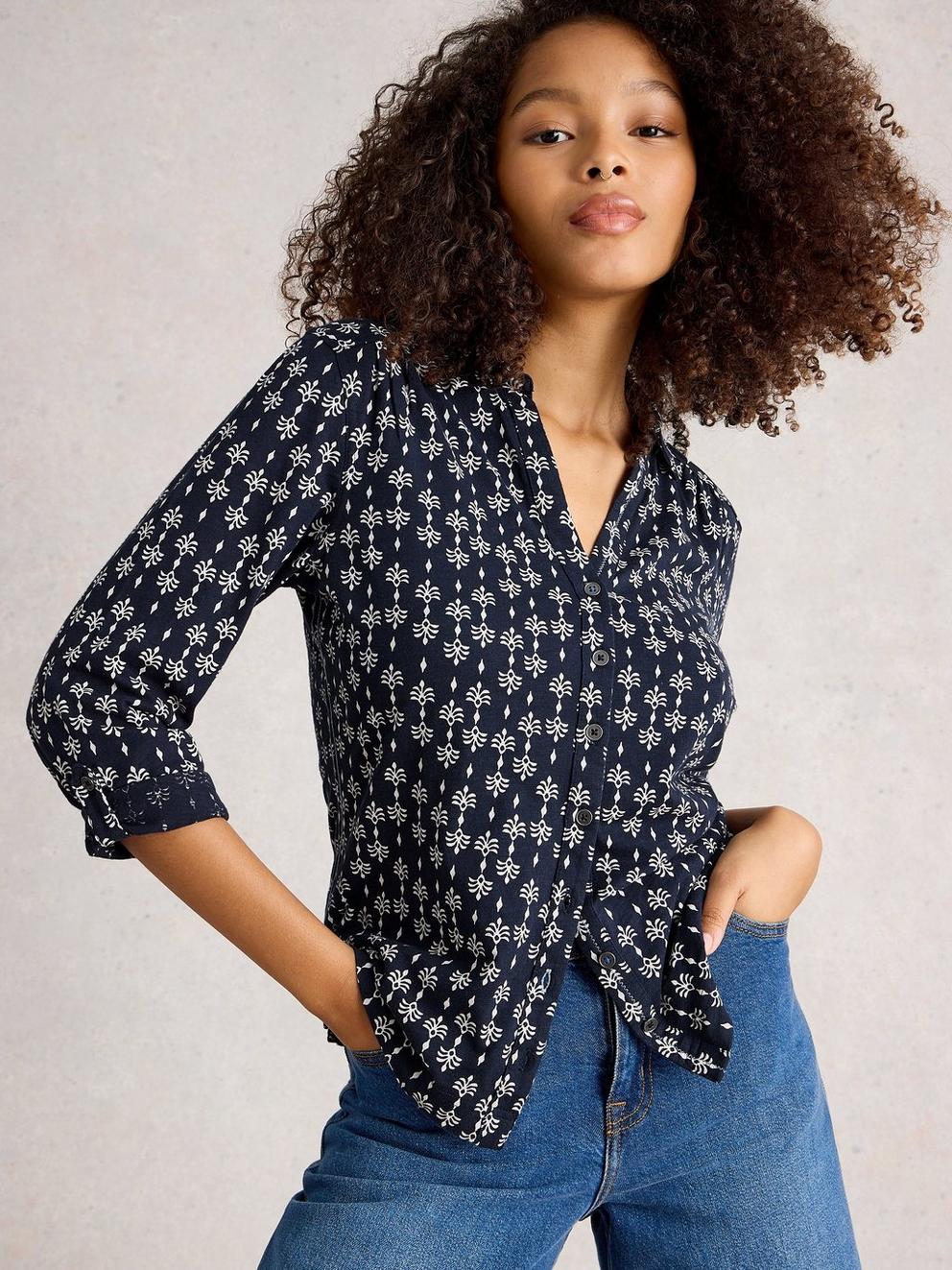 ANNIE JERSEY MID LENGTH SHIRT in NAVY PR - LIFESTYLE