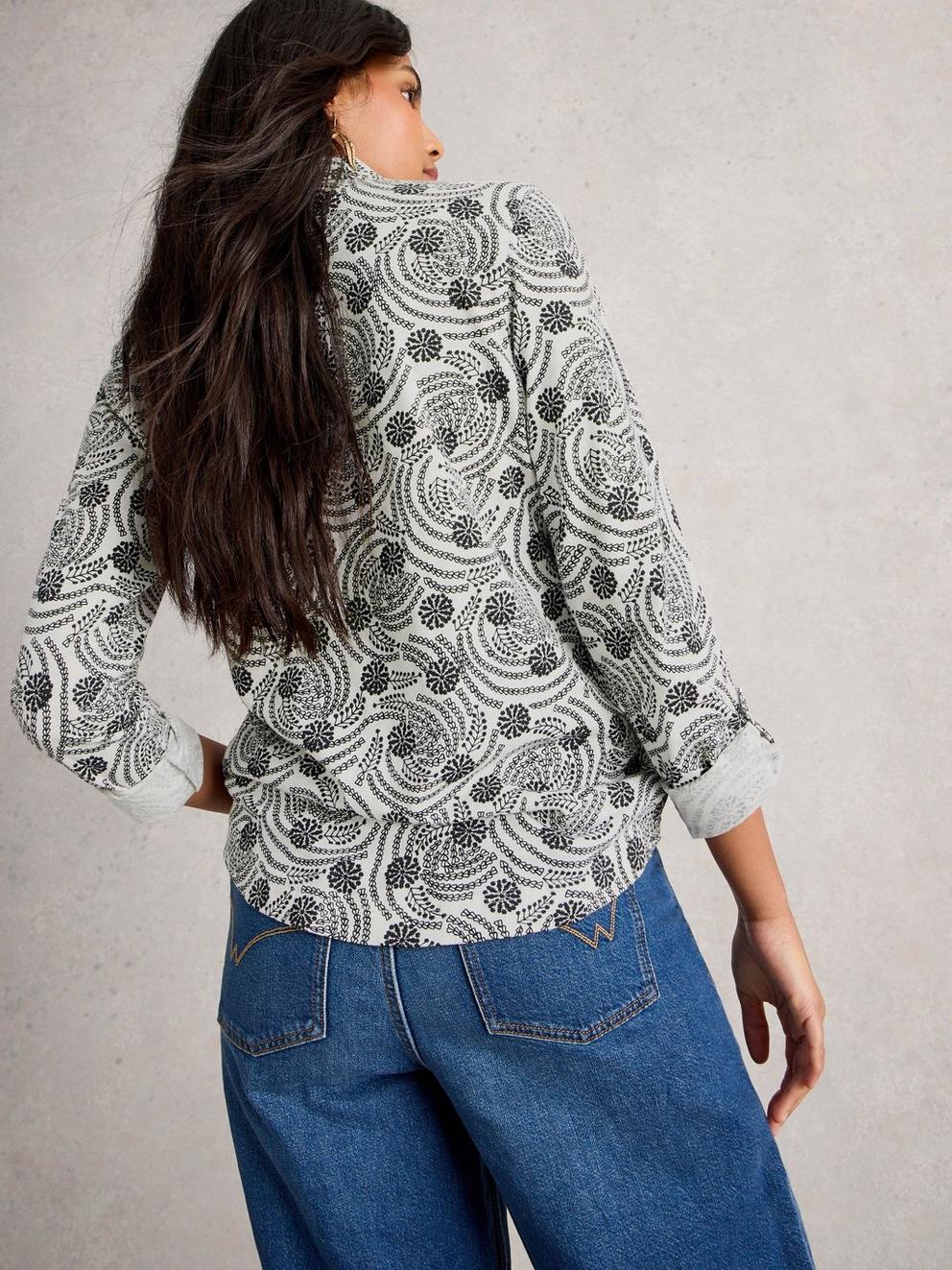 ANNIE JERSEY MID LENGTH SHIRT in WHITE PR - MODEL BACK