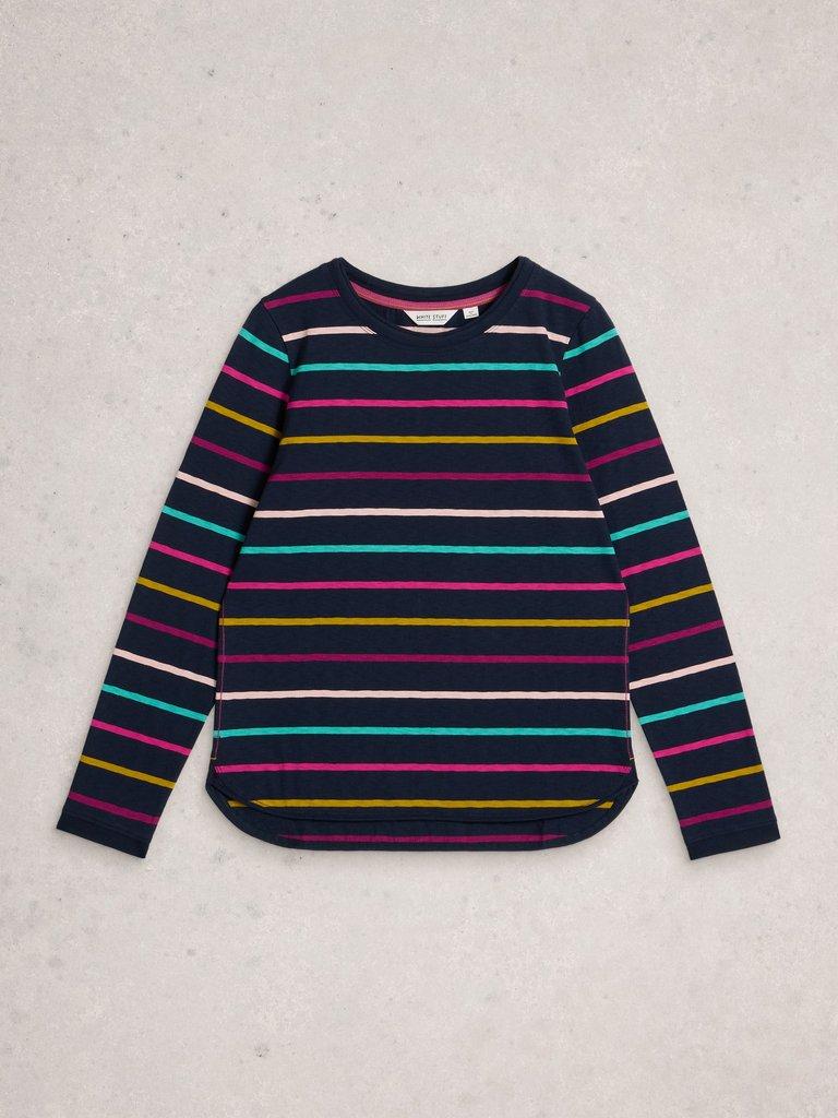 CLARA STRIPE CREW NECK TEE in NAVY MULTI - FLAT FRONT