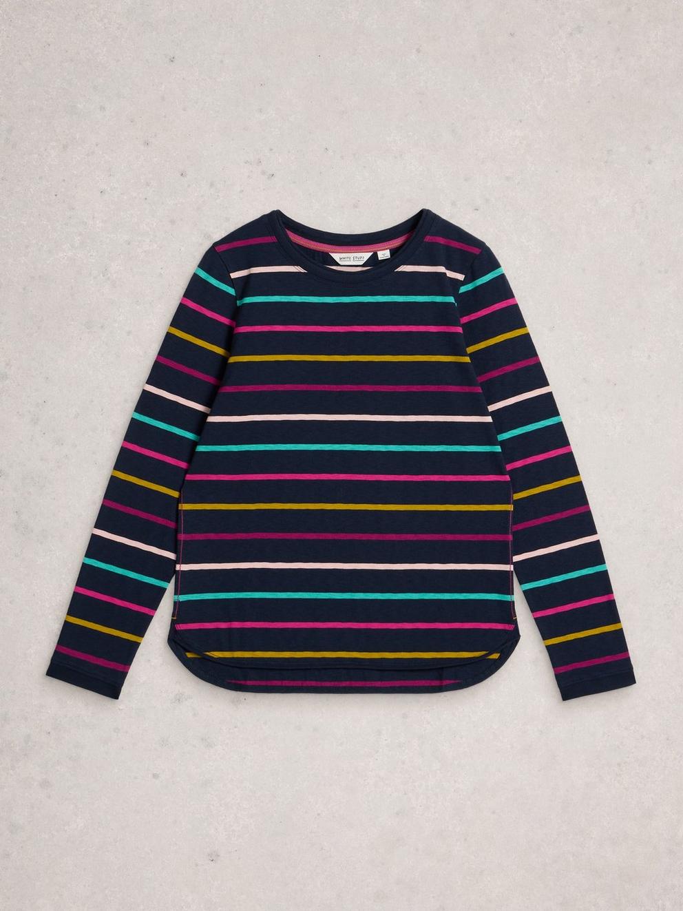 CLARA STRIPE CREW NECK TEE in NAVY MULTI - FLAT FRONT