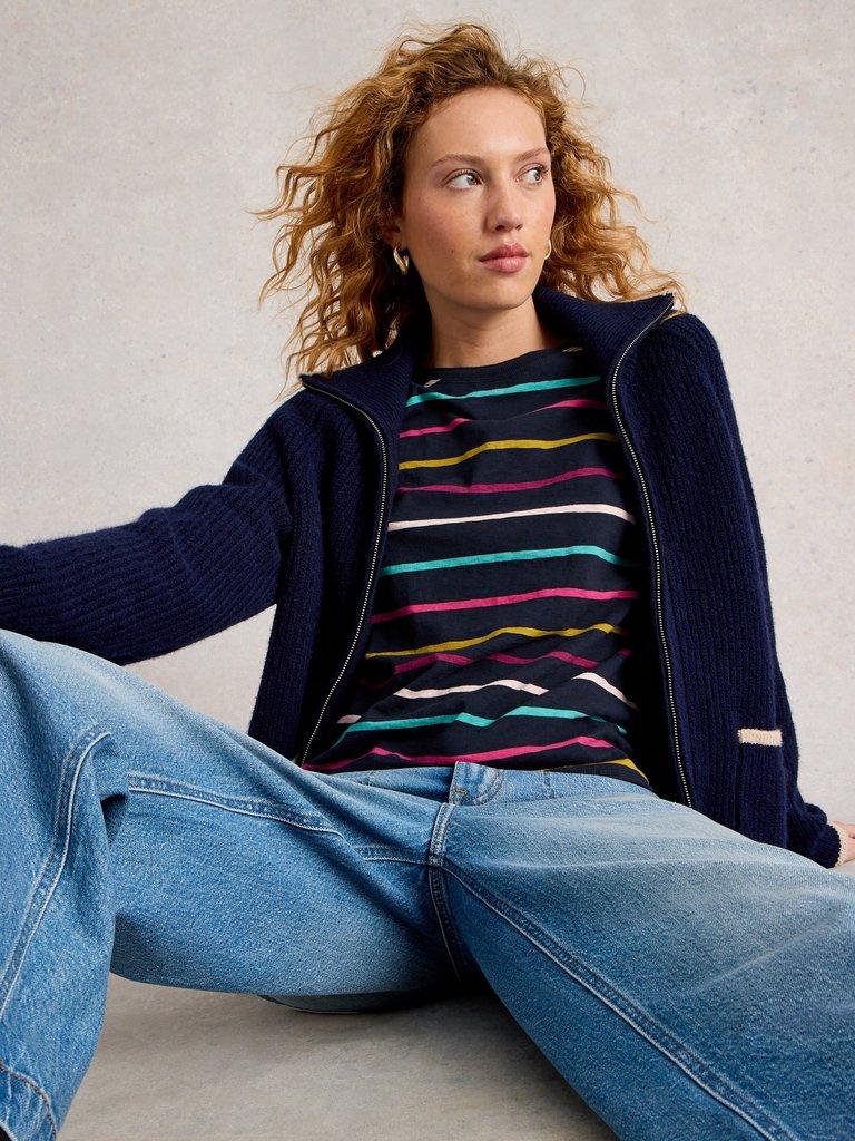 CLARA STRIPE CREW NECK TEE in NAVY MULTI - LIFESTYLE