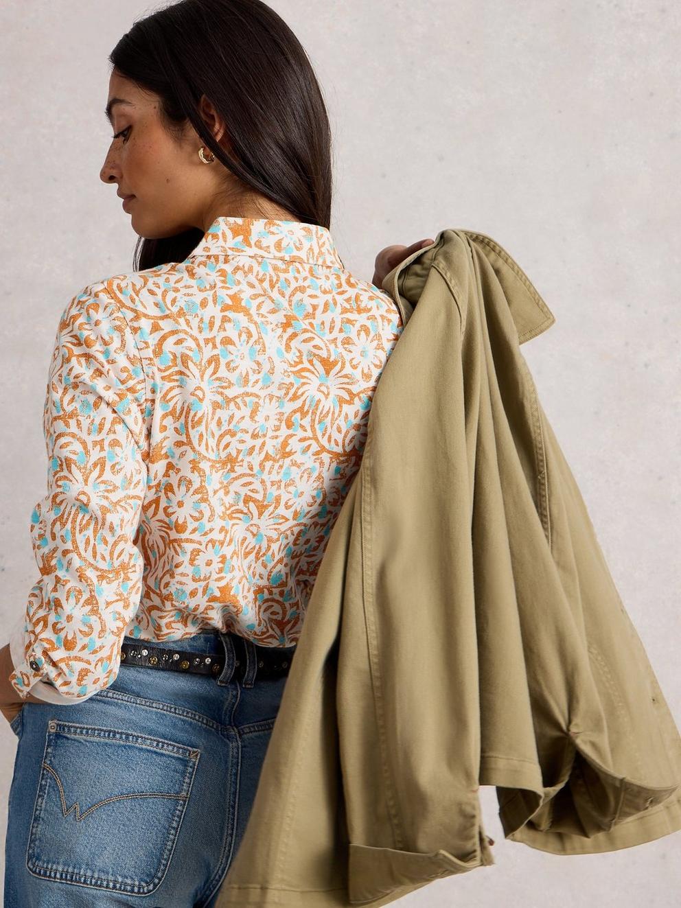 ANNIE JERSEY COLLARED MID LENGH SHIRT in IVORY PR - MODEL BACK