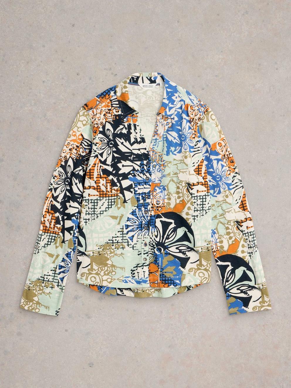 ANNIE JERSEY COLLARED MID LENGH SHIRT in ORANGE MLT - FLAT FRONT