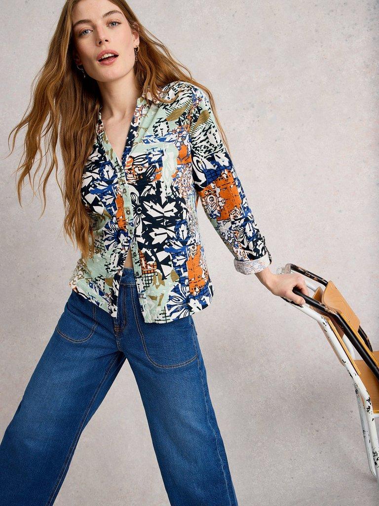 ANNIE JERSEY COLLARED MID LENGH SHIRT in ORANGE MLT - LIFESTYLE