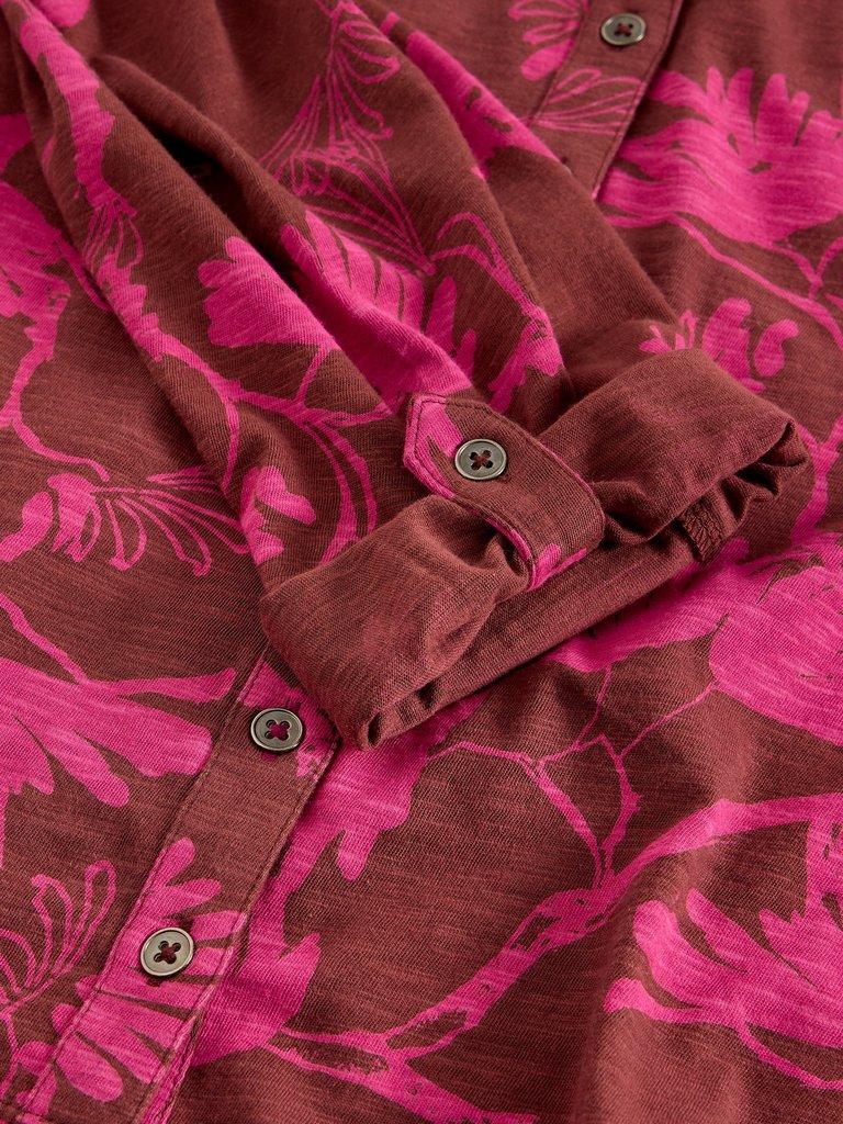 ANNIE JERSEY COLLARED MID LENGTH SHIRT in PLUM PR - FLAT DETAIL