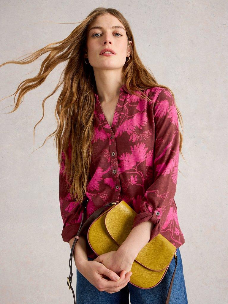 ANNIE JERSEY COLLARED MID LENGTH SHIRT in PLUM PR - LIFESTYLE