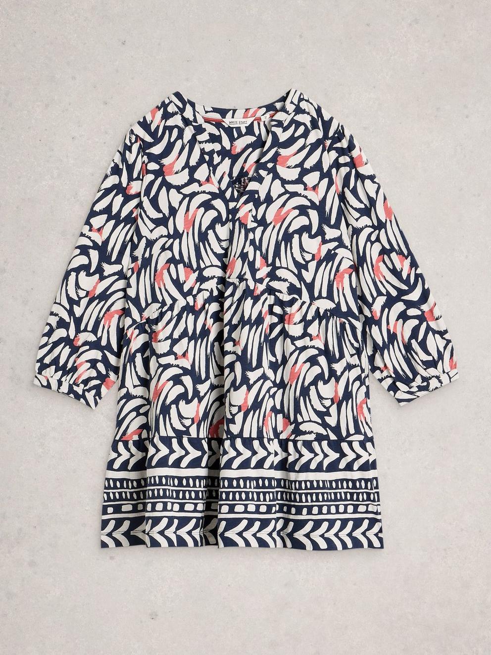 MARTA LONG SLEEVE TUNIC in BLUE MLT - FLAT FRONT