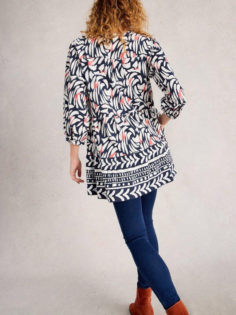 MARTA LONG SLEEVE TUNIC in BLUE MLT - MODEL BACK
