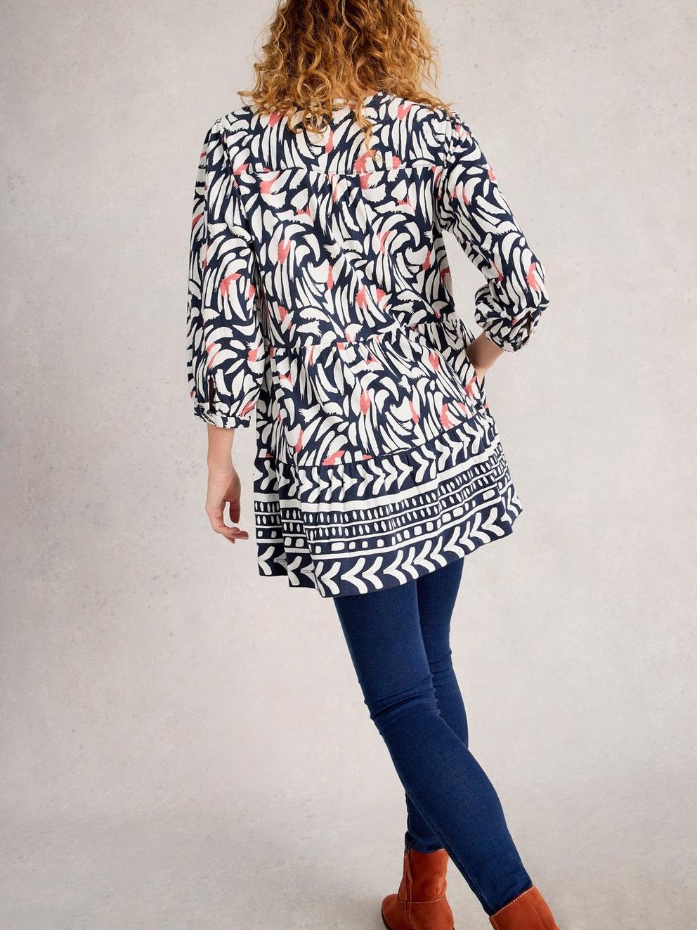 MARTA LONG SLEEVE TUNIC in BLUE MLT - MODEL BACK