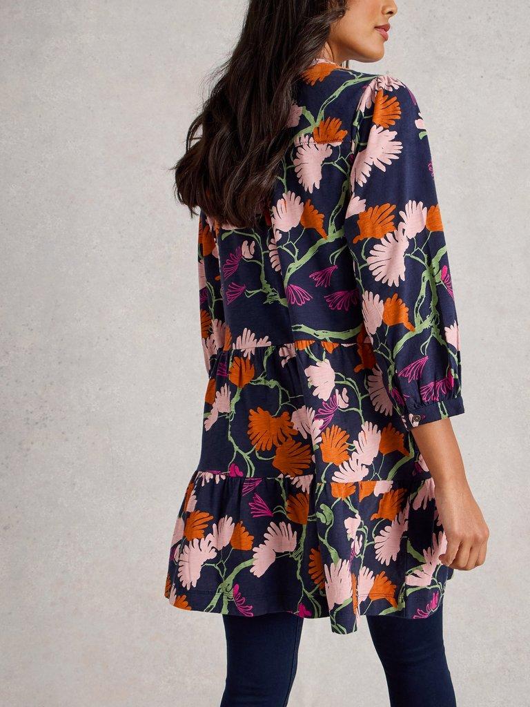 MARTA LONG SLEEVE TUNIC in BLUE PR - MODEL BACK