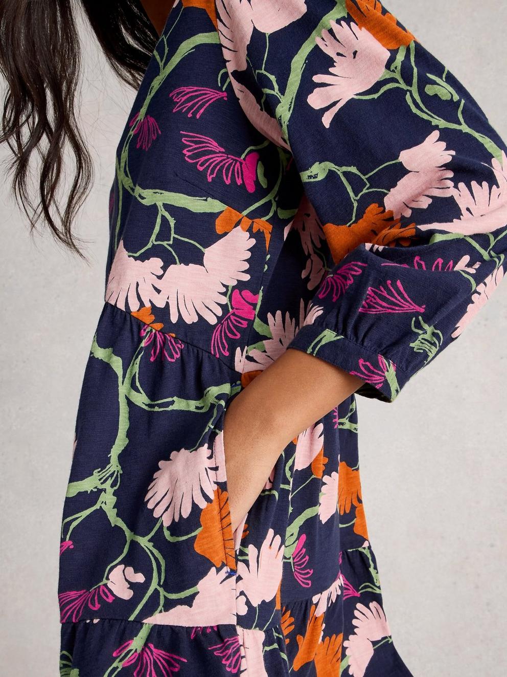 MARTA LONG SLEEVE TUNIC in BLUE PR - MODEL DETAIL