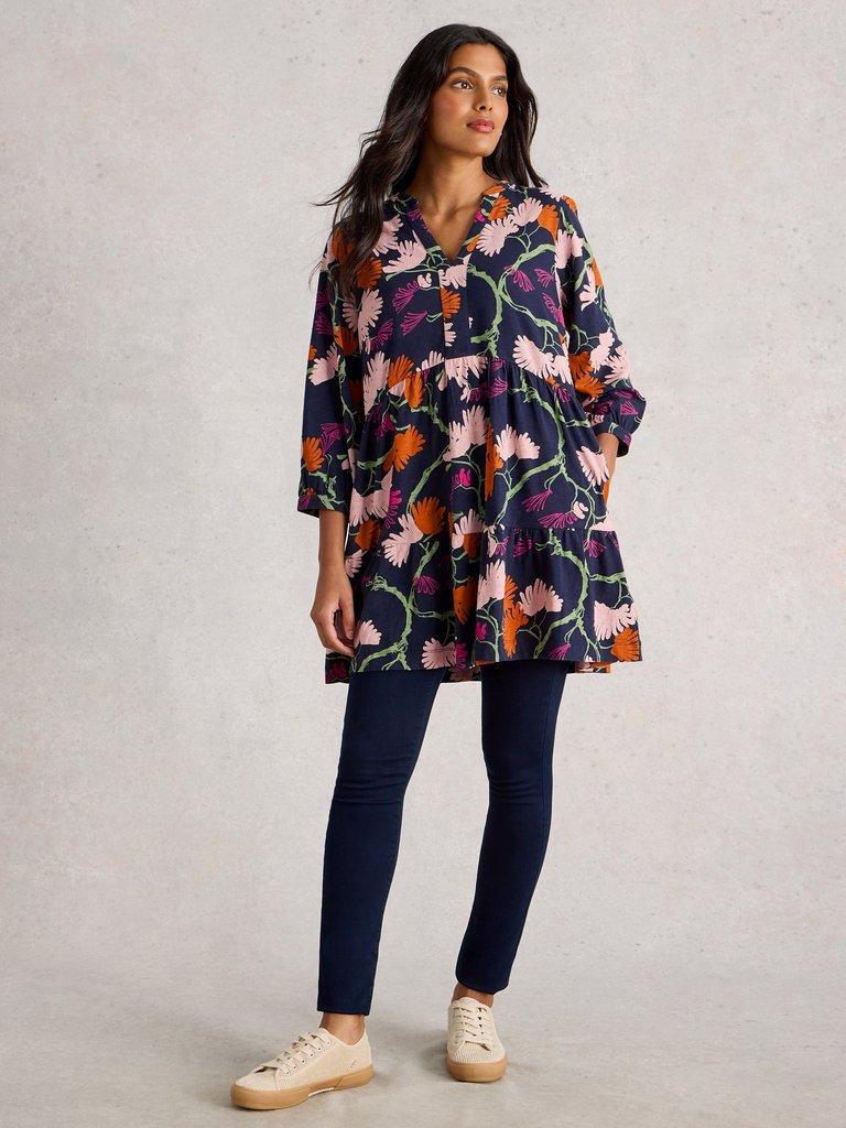 MARTA LONG SLEEVE TUNIC in BLUE PR - MODEL FRONT