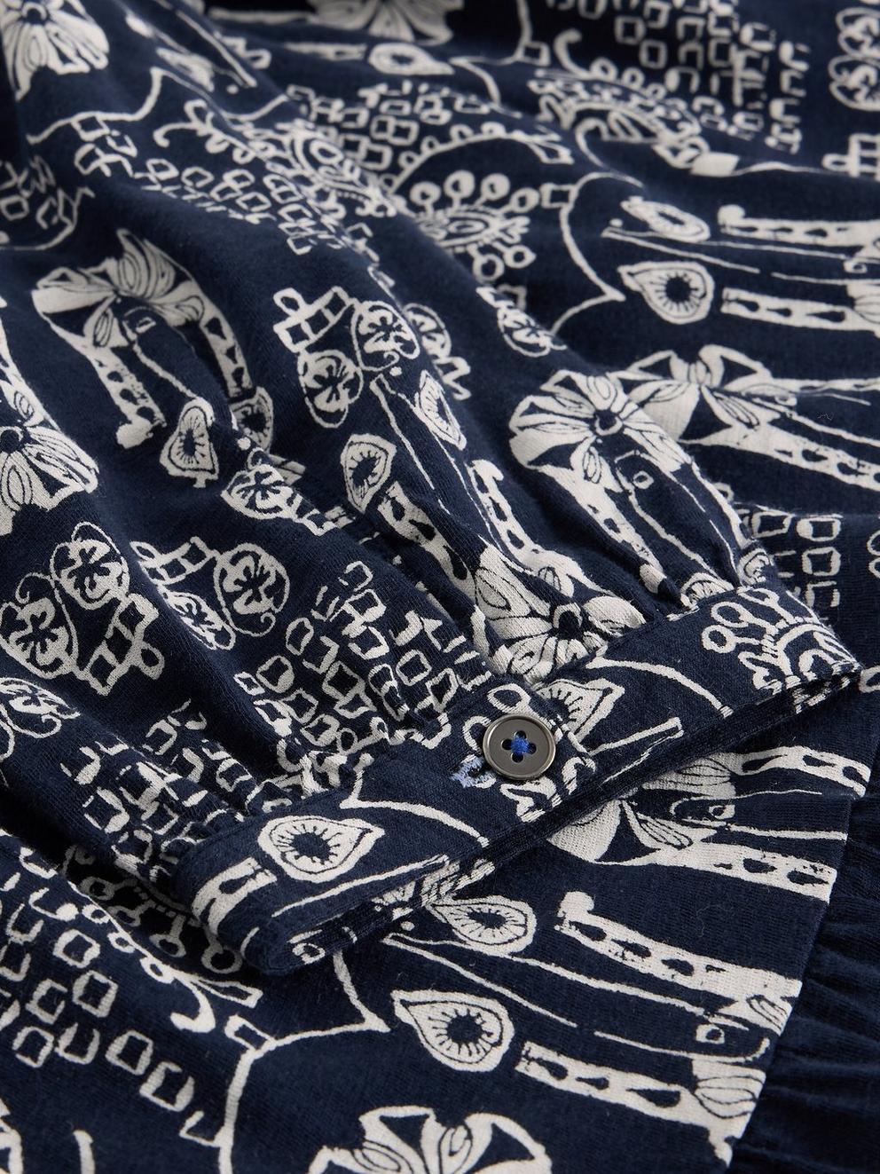 MARTA LONG SLEEVE TUNIC in NAVY MULTI - FLAT DETAIL
