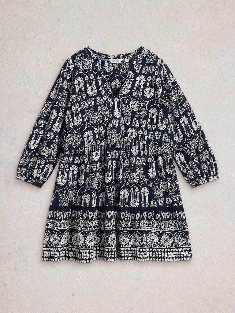 MARTA LONG SLEEVE TUNIC in NAVY MULTI - FLAT FRONT