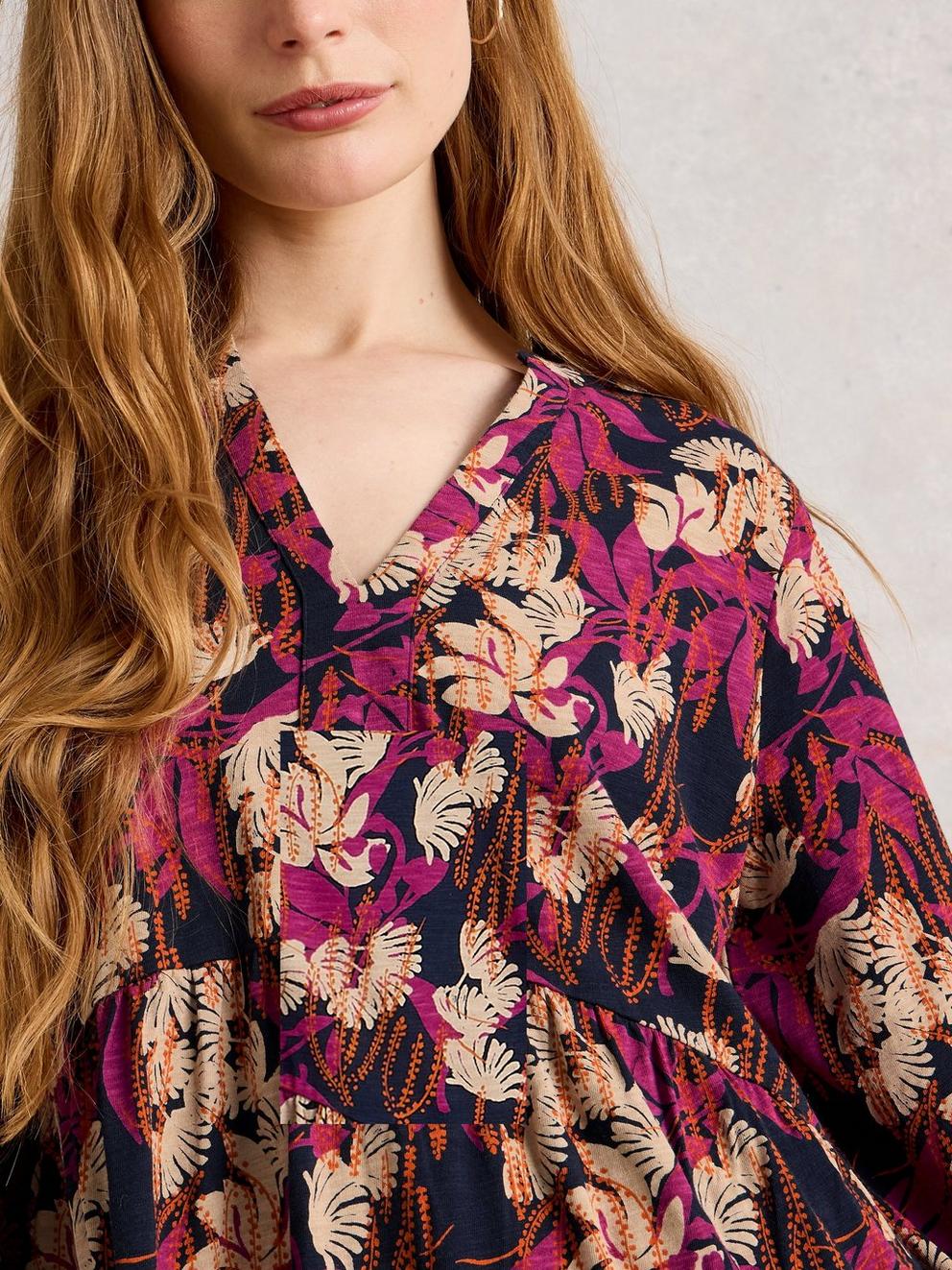 MARTA LONG SLEEVE TUNIC in NAVY PR - MODEL DETAIL