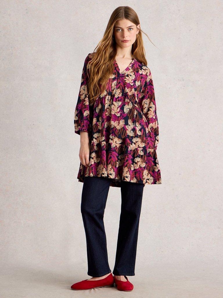 MARTA LONG SLEEVE TUNIC in NAVY PR - MODEL FRONT