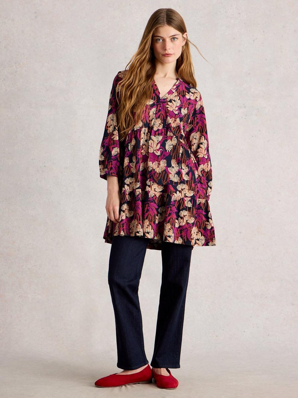 MARTA LONG SLEEVE TUNIC in NAVY PR - MODEL FRONT