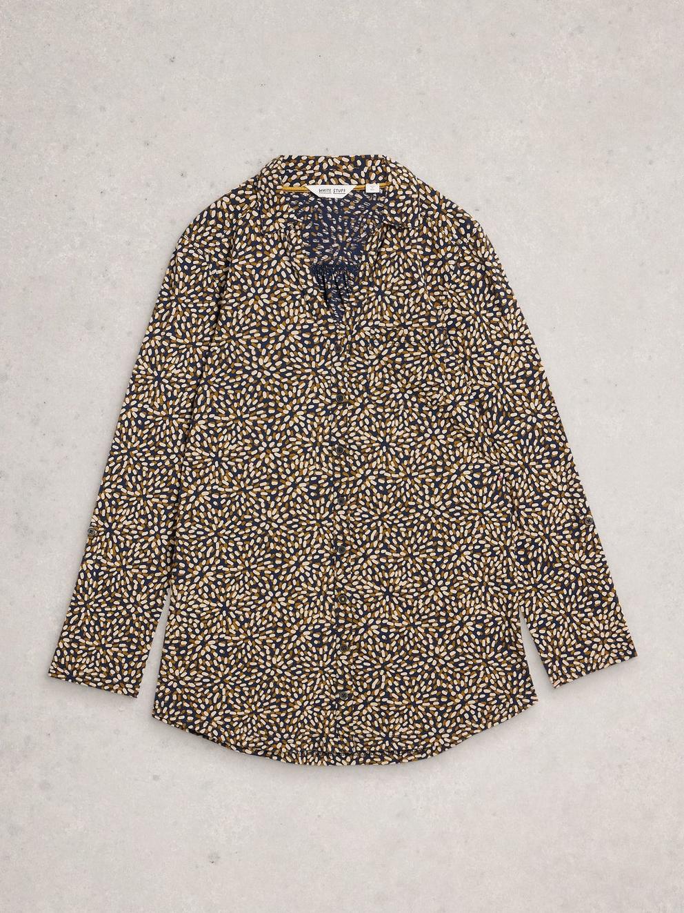 ANNIE LONG SLEEVE LONGLINE SHIRT in NAVY PR - FLAT FRONT