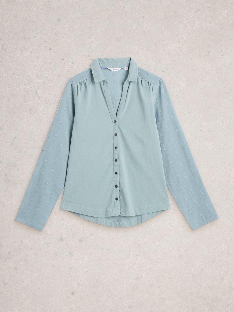 ANNIE MIX JERSEY SHIRT in DUS GREEN - FLAT FRONT