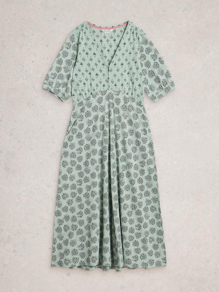 Megan Short Sleeve Jersey Midi Dress in LGT GREEN - FLAT FRONT