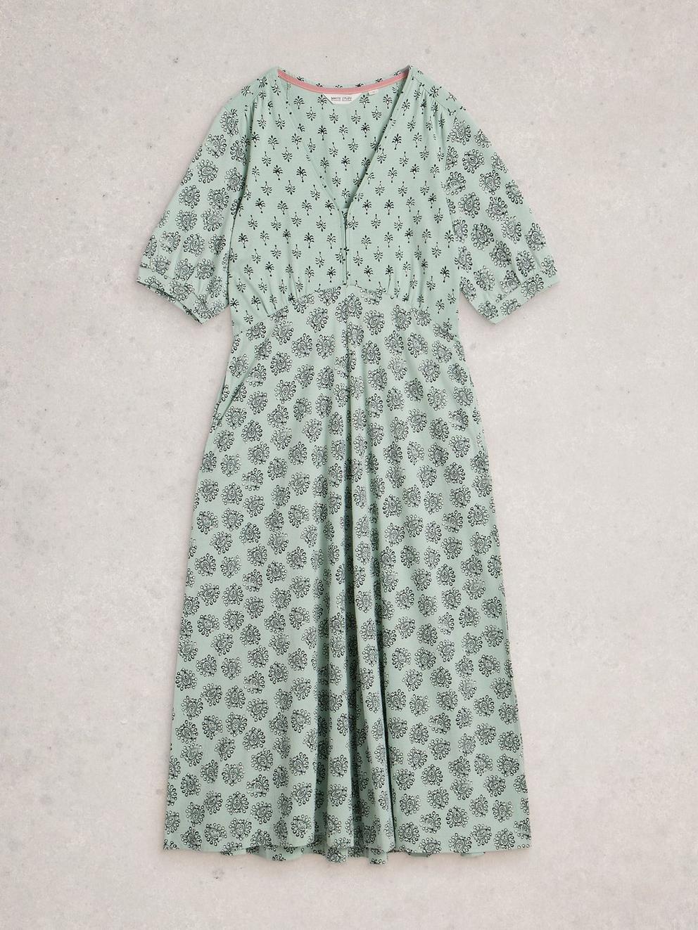 Megan Short Sleeve Jersey Midi Dress in LGT GREEN - FLAT FRONT