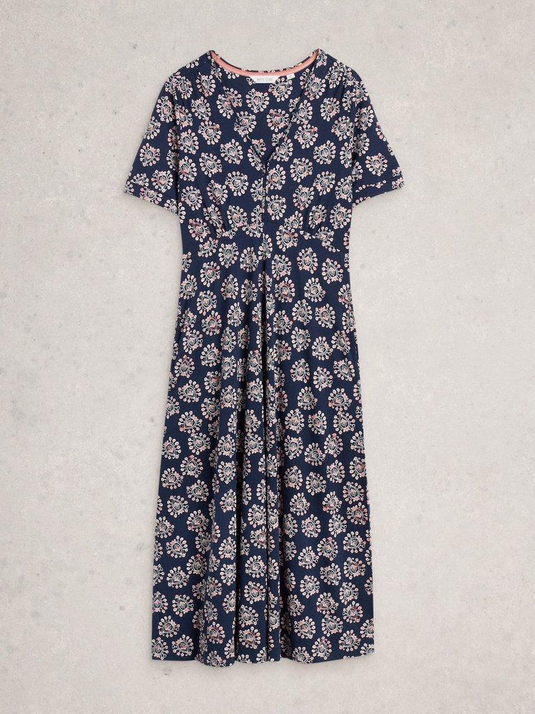Megan Short Sleeve Jersey Midi Dress in NAVY PR - FLAT FRONT
