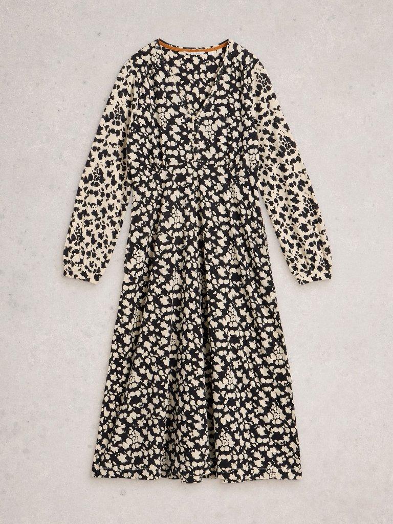 Megan Long Sleeve Jersey Midi Dress in BLK PR - FLAT FRONT