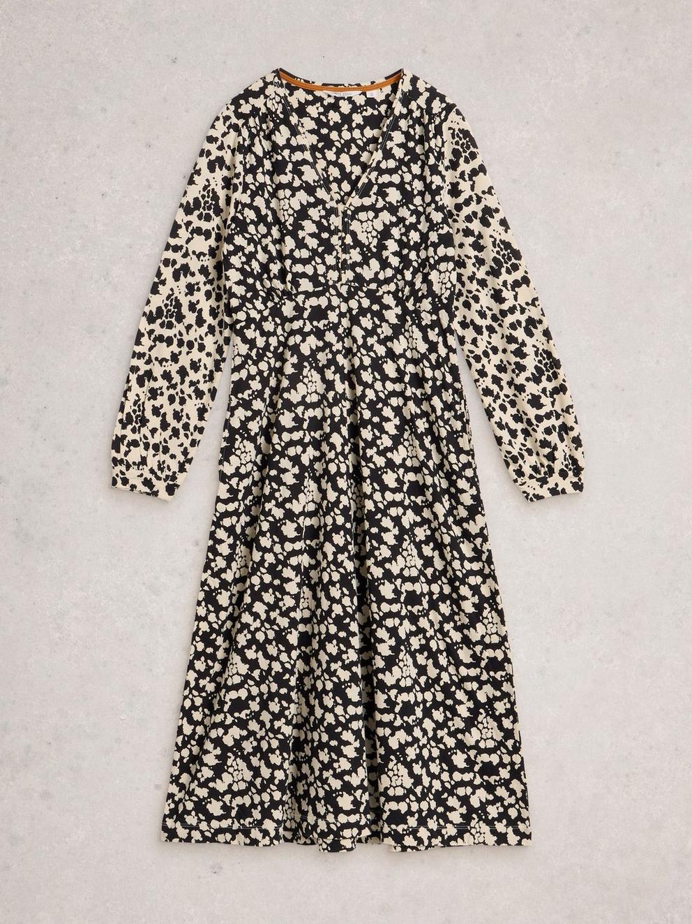 Megan Long Sleeve Jersey Midi Dress in BLK PR - FLAT FRONT