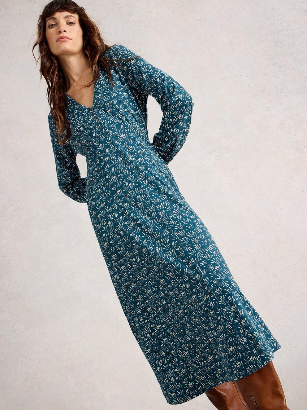 Megan Long Sleeve Jersey Midi Dress in BLUE PR - LIFESTYLE