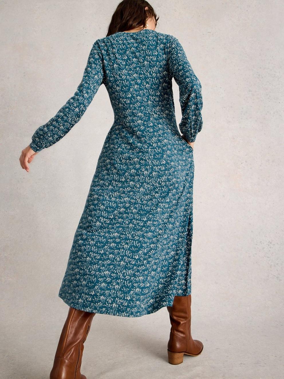 Megan Long Sleeve Jersey Midi Dress in BLUE PR - MODEL BACK