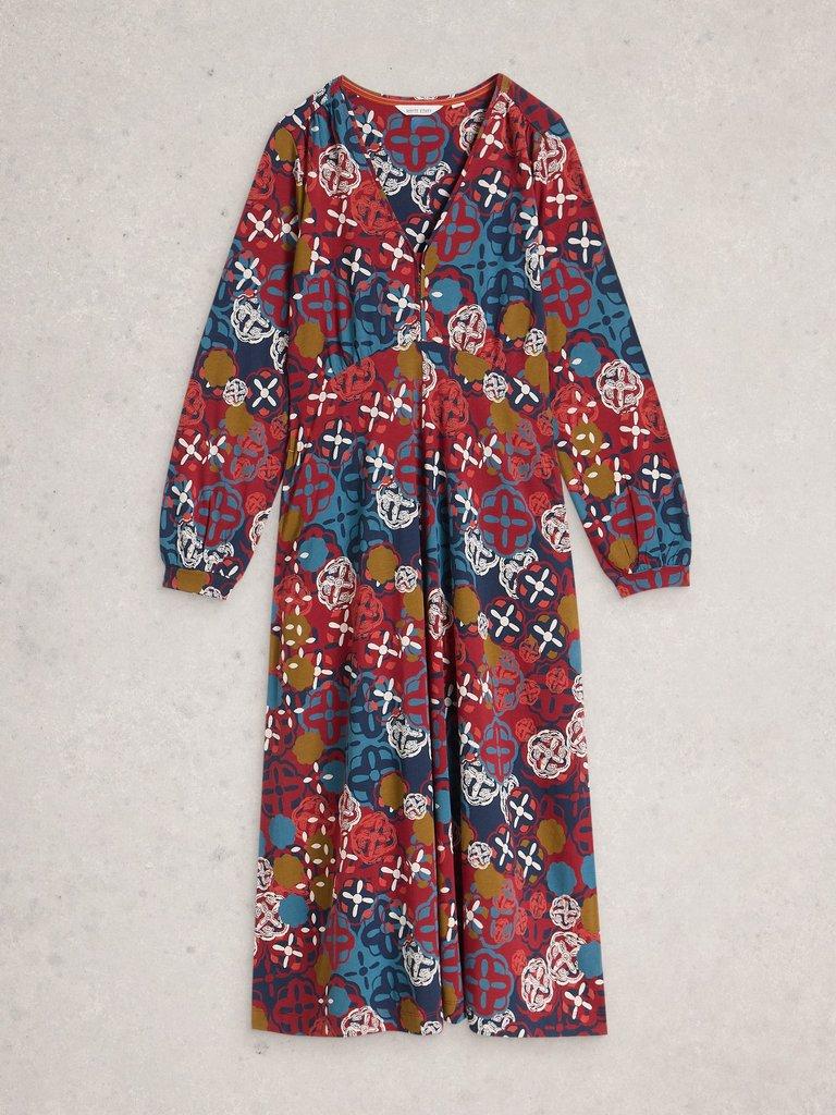 Megan Long Sleeve Jersey Midi Dress in CHART MLT - FLAT FRONT