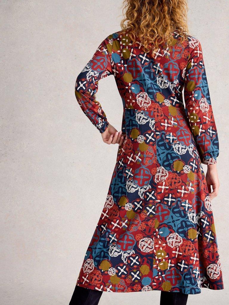 Megan Long Sleeve Jersey Midi Dress in CHART MLT - MODEL BACK