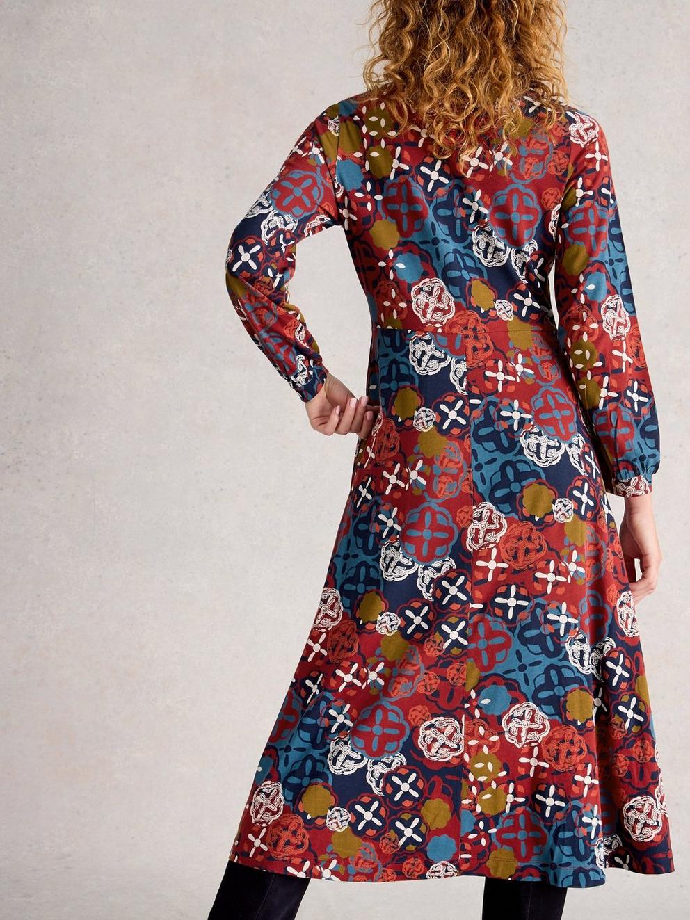 Megan Long Sleeve Jersey Midi Dress in CHART MLT - MODEL BACK